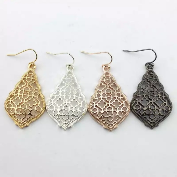 NEW Rose Gold Colored Filigree Drop Dangle Fish Hook Earrings - Picture 8 of 15